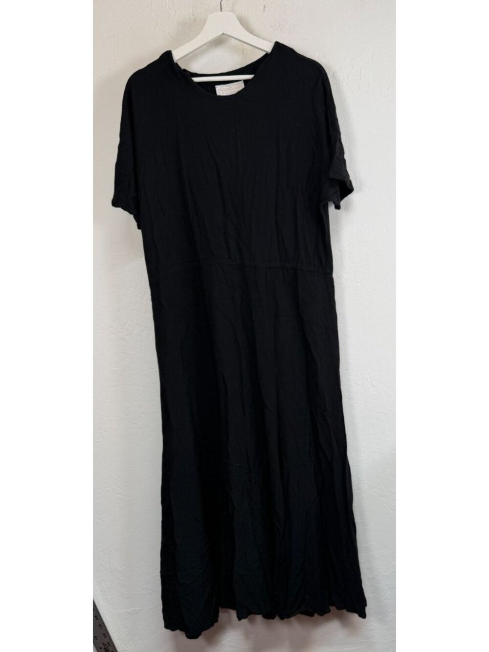 Spencer Alexis Black Short-Sleeve Midi Dress Relaxed Fit Cotton Womens Size 46